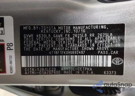 2017 Toyota Camry Xse z USA, uszkodzony, nr VIN 4T1BF1FKXHU692497